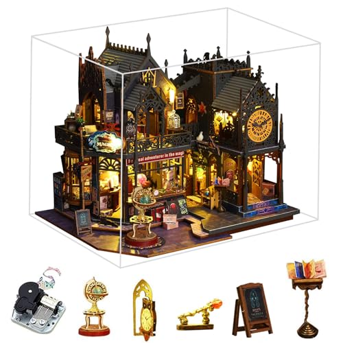 Fifijoy DIY Miniature Dollhouse Kit, Holo Magic City DIY Miniature House kit Wooden Dollhouse Kit, DIY Mini House kit for Adults to Build