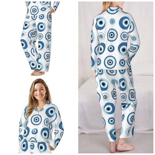 Image of Women'S Long Sleeve Pajama Set Soft Loungewear Button-Down Top & Elastic Waist Pants S- 2XL