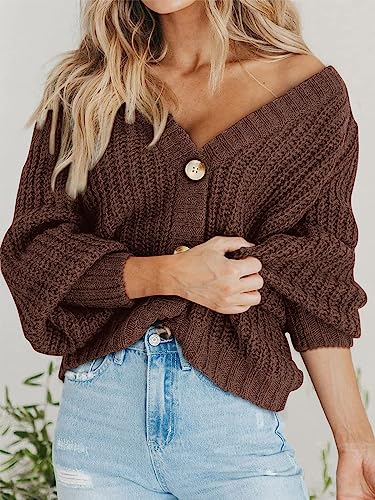 Image of PRETTYGARDEN Women's Chunky Knit Open Front Sweater Long Sleeve Button Loose Short Cardigan Outerwear Coats