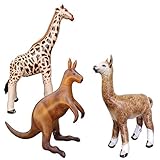 Jet Creations Inflatable Kangaroo Giraffe Alpaca3 Pack Safari Animals, Education, Decoration and Indoor Outdoor Birthday Pool Party Supply Toys for Kids and Adult an-KGA