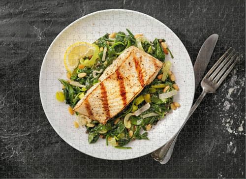 Adult 1000-Piece Jigsaw Puzzle: Grilled Halibut & Veggies