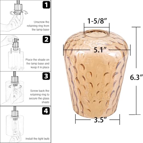 Image of Wine Glass Lamp Shade for Lighting Fixture, 6.3 inch Height, 1-5 /8 Inch Fitter, 3 Pack Clear Amber Hammered Water Ripple Glass Replacement Globe Shade