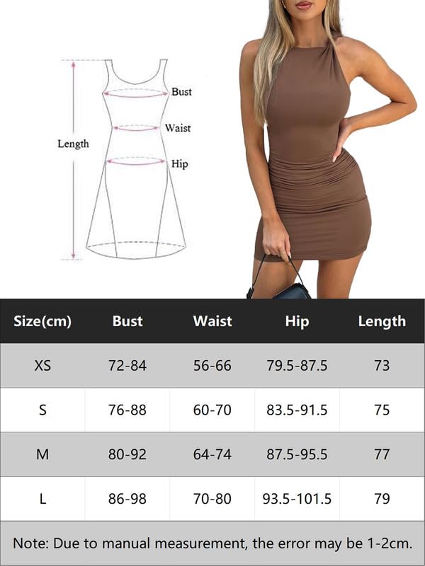 Vestido Mujer Sexy sin Mangas Cuello Redondo Mini Vestidos Ajustado con Hombro Anudado Asimétrica Elegante Vestido Corto de Fiesta Verano Bodycon Wrap Vestidos Fruncido para Cóctel Club