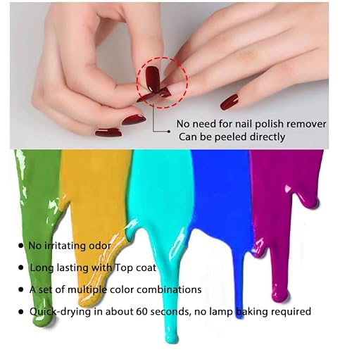 Suitango 10 Bottles Easy Peel Off Nail Polish Set Quick-Drying, Non-Toxic Nail Polish - Diy Water Based Nail Polish Kit With Top Base Coat Nail Ecoration Products For Women Girls #TOP6