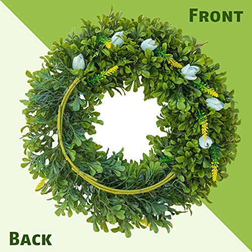 Sunvissh Spring Wreaths For Front Door 20” Skyblue Tulip Wreath, Artificial Boxwood Green Leaf Wreath With Storage Box For Farmhouse Baby Shower Wall Decor Window Front Porch Patio Garden Decoration #TOP7