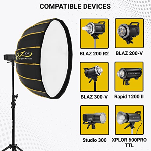 Glow EZ Lock 25\" Collapsible Silver Beauty Dish Softbox with Bowens Mount Speedring and Deflection Disk, 16 Ribbed Design Soft Box with Silver Interior for Perfect Lighting Beauty Photography - Thumbnail 4