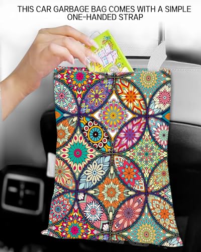 Image of Car Garbage Can, Car Trash Bag, Car Garbage Bag, Hanging Car Trash Can for Car Accessories, Vehicle, Travelling, Camping, Cute Car Back Seat Organizer, Luxury Mandala Pattern