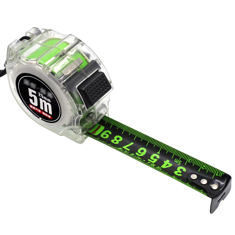 Steel Tape Measure 5 m x 25 mm Self-Locking Tape Measure Transparent Case for Various Flat Measurements