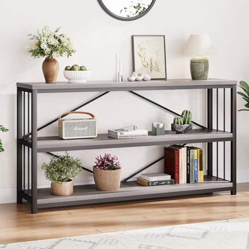 LVB Table console industrielle de style ferme, table d'entrée en bois et métal avec rangement, 3 niveaux de long, table d'entrée rustique avec étagères pour maison,...