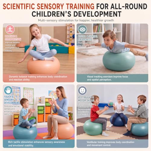 Image of Lewtemi 4 Pcs Flexible Seating for Classroom Elementary, 20'' Yoga Inflatable Ball Chair for Kids, Wobble Chair Donut Ball Chairs with Inflator for Student Sensory Balance Exercise (Morandi Color)