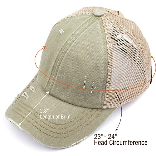 Image of C.C Exclusives Hatsandscarf Washed Distressed Cotton Denim Ponytail Hat Adjustable Baseball Cap (BT-13)