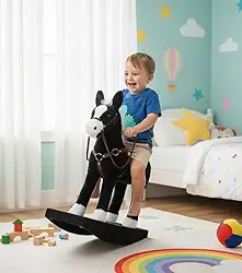 Brinquedo Cavalinho de Balanço Upa Upa - Design Elegante em Madeira e Pelúcia, Ideal para Desenvolvimento Infantil Crianças de 2 a 6. Anos (cor aleatoria) Pelúcia Anti alérgica.