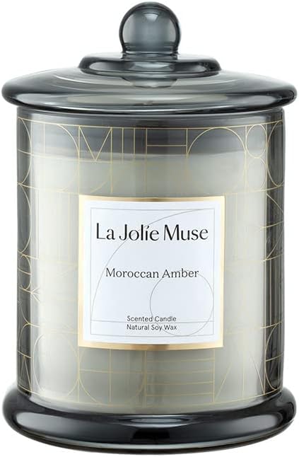 LA JOLIE MUSE Moroccan Amber Candle, Luxury Candle Gift with Gift Box, Candle Gift for Men & Women, Natural Soy Candle, 70 Hours Burning Time, House Warming Gift
