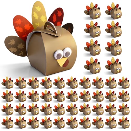 Mason Life Thanksgiving Gift Boxes 48PCS Turkey Candy Treat Boxes Thanksgiving Party Favor Boxes Funny Thankful Goodies Box Cupcake Box for Holiday Dinner Decoration Table Centerpiece
