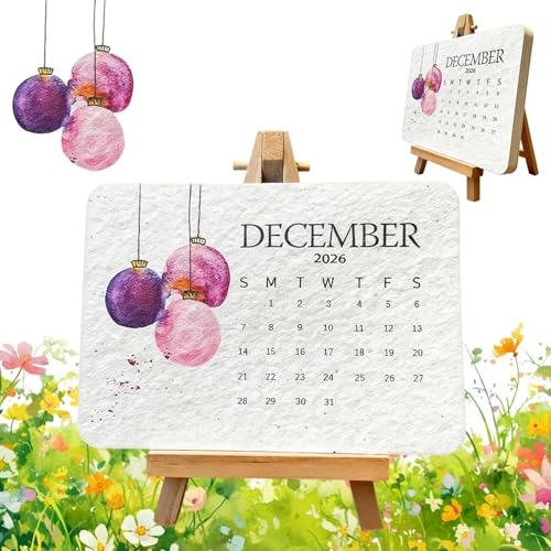 Calendario de semillas 2026, 12 Meses Calendario Ecológico con soporte, Calendario de escritorio 2026 de papel plantable, Calendarios de escritorio de papel de semillas recicladas, para jardinería