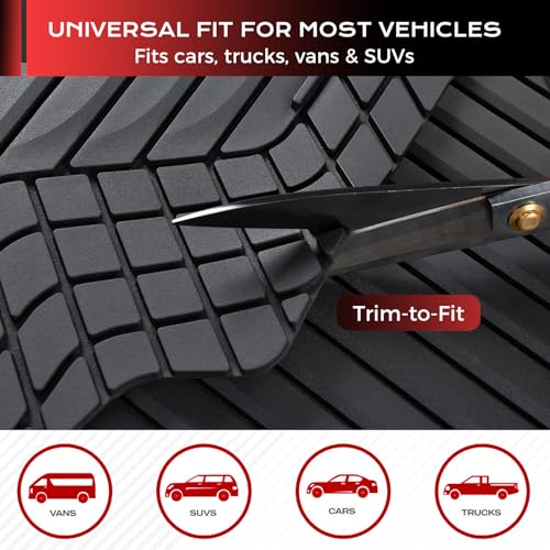 Image of Coverado Heavy-Duty PVC Car Floor Mats Full Set - Black Metallic Heel Pad, All-Weather Protection for Front & Rear, Non-Slip Backing, Easy-to-Clean Liners, 4 Pcs