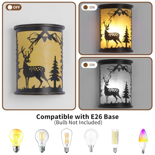 Image of Rustic Wall Sconces Set of Two, Farmhouse Deer Plug in Wall Sconce, Modern Industrial Wall Light Fixtures for Hallway, Stairway, Porch, Bedroom, Cabin