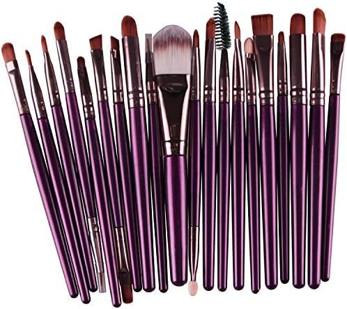 KOLIGHT® Pack of 20pcs Cosmetic Eye Shadow Sponge Eyeliner Eyebrow Lip Nose Foundation Powder Makeup Brushes Sets (Coffee+Purple)