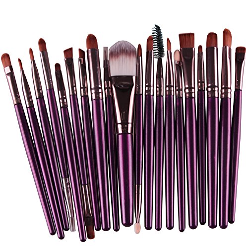 Kolight® Pack Of 20Pcs Cosmetic Eye Shadow Sponge Eyeliner Eyebrow Lip Nose Foundation Powder Makeup Brushes Sets (Coffee+Purple) #TOP4