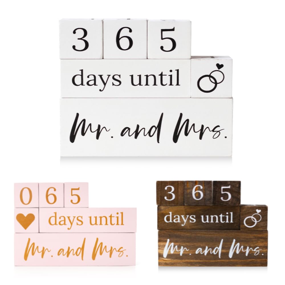 Wedding Countdown Blocks for Bride, Mr and Mrs Wooden Countdown Calendar, Engagement Gift for Her, White Wedding Decor, Days Until Sign, Bridal Shower
