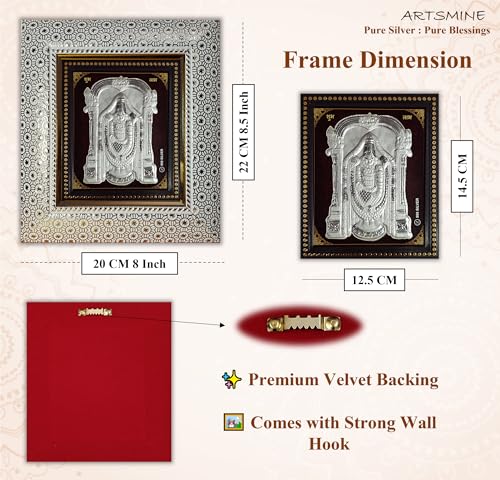 Image of ARTSMINE Silver Balaji Wall Frame - 999 Silver Art|Premium Finish|Spiritual Home Decor|Ideal for Pooja & Gifting - 1 x Unit