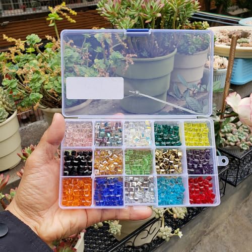 Image of 6mm Cube Glass Beads for Jewelry Making 525pcs AB Colour Faceted Square Shape Colourful Crystal Spacer Beads Assortments Supplies Accessories for Bracelet Necklace with Cord