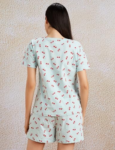 Image of Amazon Brand - Symbol Women Cotton T-Shirt and Shorts Night Suit | Two Piece Set | Regular Fit (Available in Plus Sizes)