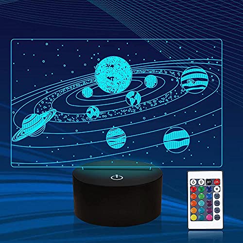 Universe 3D Illusion Nachtlicht Sonnensystem Hologramm Nachttischlampe mit Fernbedienung 16 Farben wechselnd Cool Neuheit Raumdekor Beste Festival Geburtstag Kinder Mädchen Junge Cover