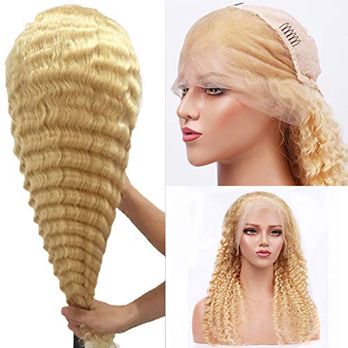 9A Water Wave Blonde Human Hair Lace Front Wigs 18Inch 13x6 Deep Part PrePlucked with Baby Hair Glueless Remy Hair Curly Wave Lace Frontal Wig Full End Lace Wigs #613 Color Human Hair Wigs for Women
