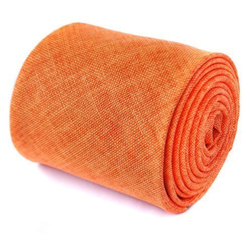 Frederick ThomasBright Orange Textured Linen Tie for Men, 147cm Classic Length Necktie, Ideal for Office, Weddings, Formal Events and Other Occasions, Classic Slim 6.5cm Width