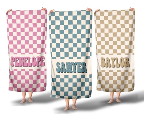 Checkered Personalized Beach Towel Custom Pool Towel With Name