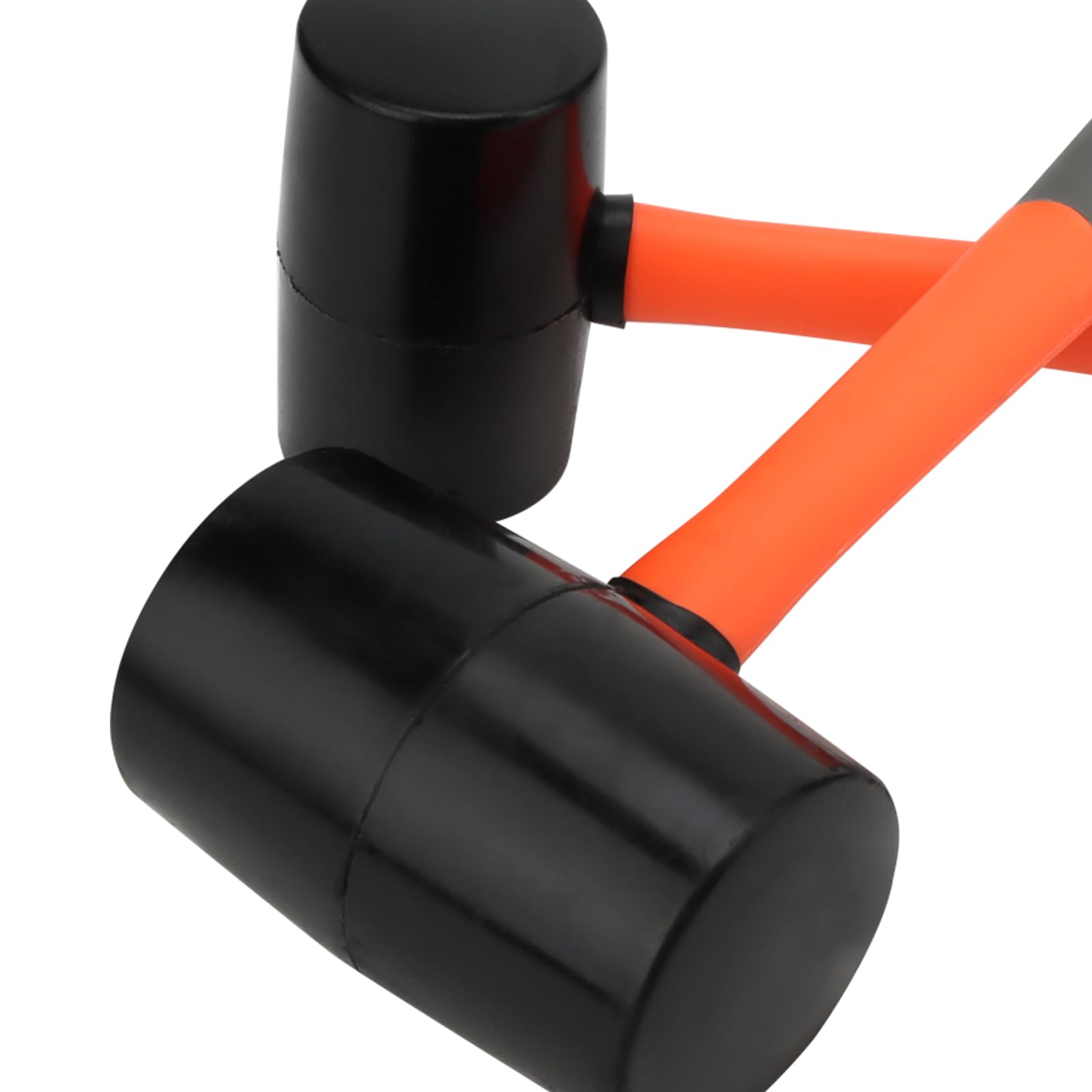 KEILEOHO 2-Piece Rubber Hammer Set 50 mm and 70 mm, 450 g and 900 g Soft Hammer Plaster Hammer Set with Non-Slip Shock-Absorbing Fibreglass Handle, Black Orange - Image 4