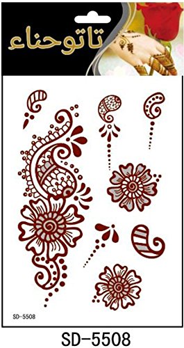 Adecco Llc Henna Tattoo, 6 Sheets Henna Stickers, Waterproof Red Henna Tattoo Stickers For Women #TOP3