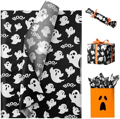 Simetufy Halloween Tissue Paper for Gift Bags, Ghost Pattern 30 S...