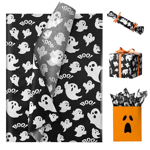 Simetufy Halloween Tissue Paper for Gift Bags, Ghost Pattern 30 S...