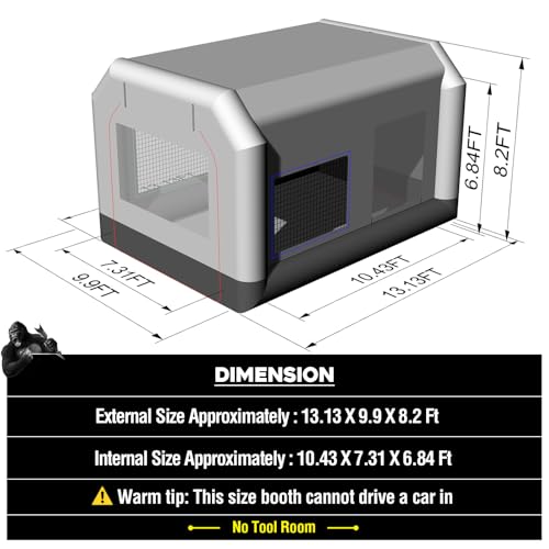 GORILLASPRO 13x10x8Ft Inflatable Paint Booth Tent with 550W Blower, Spray Tent with Air Filter System, Used for DIY Painting Car Truck Motorcycle Garage Furniture Parts Paint Renovation