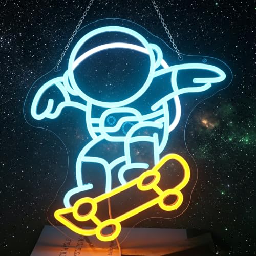 Image of inchAstronaut Skateboarding inch Space Adventure Light - Cool & Gravity-Defying LED Wall Art for Game Room, Dorm, Bedroom Decor, Dimmable USB, Awesome Gift for Sci-Fi Fans & Adventurers
