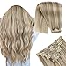 Hair Extensions Clip in Natural Human Hair, 16inch YoungSee Clip Hair Extensions Highlight Hair Dark Ash Blonde with Golden Blonde Hair Extensions Remy Clip in Extensions 7pcs 100g