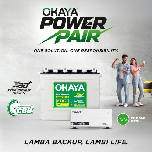 Image of Okaya Inverter with Battery Combo for Home, Office & Shops | ATSW 1400 12V Pure Sine Wave Inverter 1150VA with 36 Months Warranty & OPTT26060 230Ah XBD+ Certified TT Battery with 60 Months Warranty
