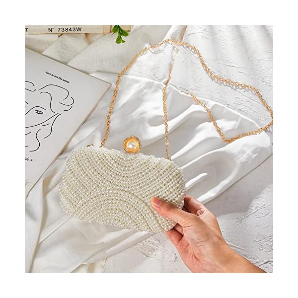 Women Evening Bags Pearl Clutch Bag Artificial Pearls Beaded Bride Purse Bridal Pearl Clutch with Chain Vintage Clutch Purses for Wedding Party - Image 4