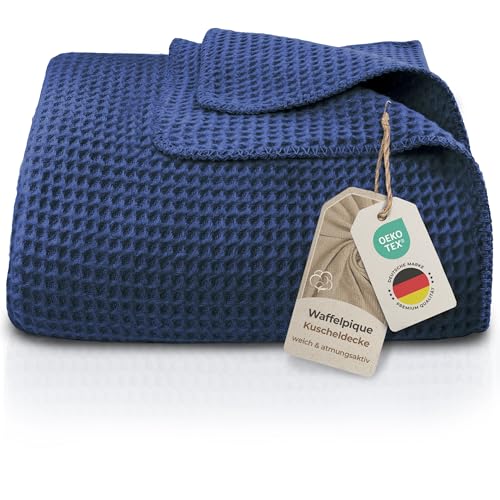 LAYNENBURG Premium Waffelpique Baumwolldecke 150x200 cm - Oeko-TEX 100 - Baumwollmix Kuscheldecke - Decke als Wohndecke, Sofa-Decke & Couchdecke -...