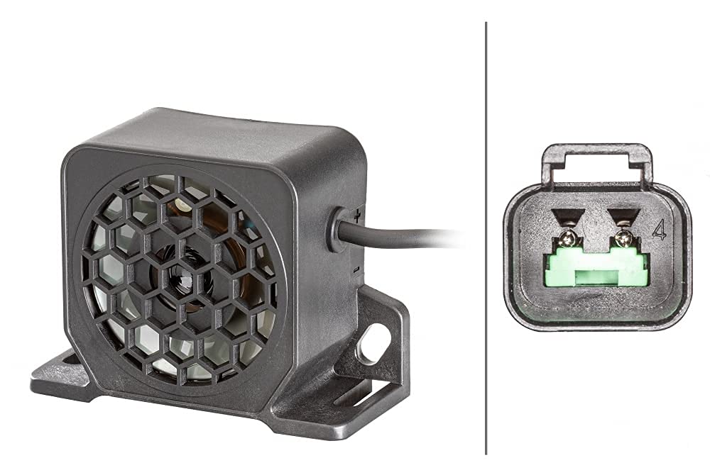 HELLA 3SL 996 139-501 Avisador de marcha atrás - BM20 - 92dB (A) - Rango de frecuencia: 1200Hz - atornillado - Cable: 140mm - Conector: Conector DEUTSCH - Cant.: 1