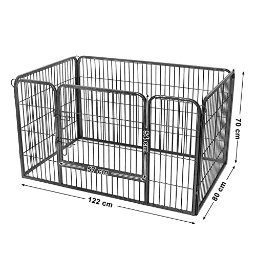 Feandrea Freilaufgehege für Haustiere, Laufstall, mit 4 Gitterplatten, transportabel, für innen und außen, Haustiere ohne Halsband, 122 x 80 x 70 cm, grau PPK04GY