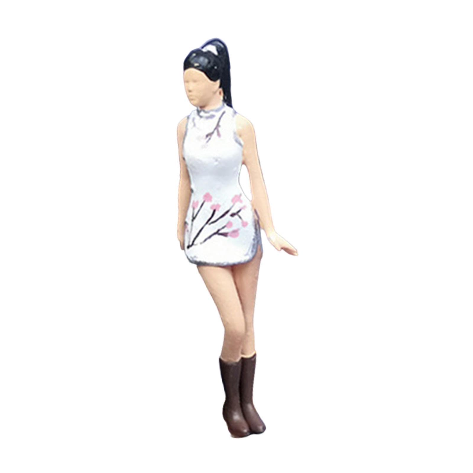 Figurine réaliste pour collection miniature de dame en cheongsam blanc pour diorama