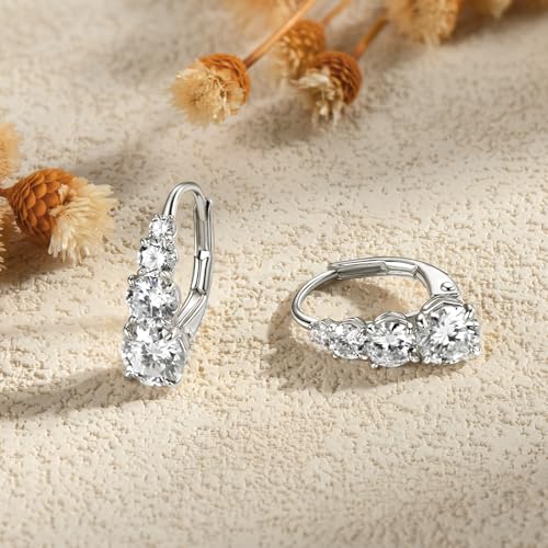 4 Stone Moissanite Hoop Earrings, 925 Sterling Silver Hypoallergenic Leverback Drop Earrings for Women, D Color VVS1 Round Cut Jewelry Gifts3