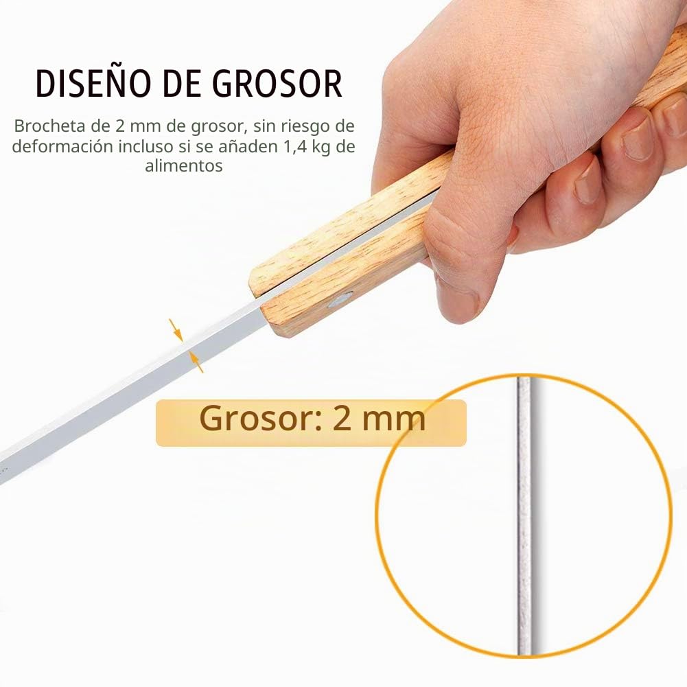 Goutime Brochetas para barbacoas y ahumadores,7 brochetas planas de acero inoxidable, 60 cm, brochetas para barbacoa, pinchos para carne, tenedor de carne, pinchos de metal,Con bolsa de almacenamiento