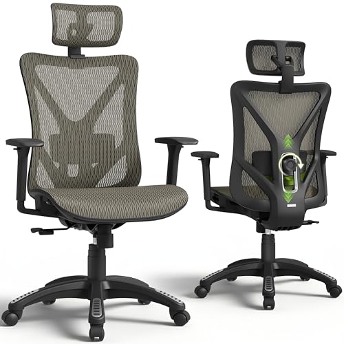 Image of ELABEST T23 Ergonomic Mesh Office Chair, High Back Computer Desk Chair, Breathable AirMesh with Dual-Move Lumbar Support, 3D Armrests & Headrest, Tilt Lock, Big and Tall for Home Office (Mocha)