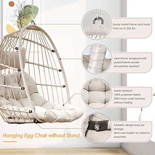 Nicesoul® Hanging Egg Swing Chair Ceiling Chairs Wicker Hammock Basket Egg Chairs Without Stand 265Lbs Capaticy For Bedroom Patio Backyard Balcony Cream Color #TOP1