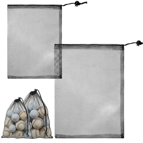 Jxiwfvl 2 Pack Golf Ball Bag Nylon Mesh Bags Drawstring Golf Ball Storage Sports Equipment Organizer for Gym Beach Travel Laundry 2 Sizes Black