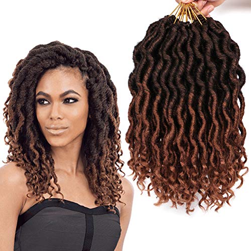 7 Packs 12 Inches Deep Wavy Faux Locs Crochet Hair with Free Ends Curly Dreadlocs Crochet Braids Short Goddess Locs Synthetic Braiding Hair (Black-30#)